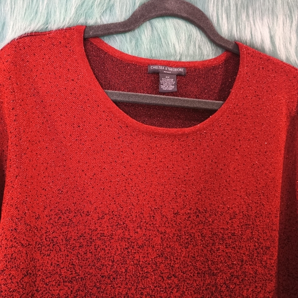 Chelsea and Theodore Red and Black Sparkly Long Half Sleeve Top Size 2X - Picture 5 of 7